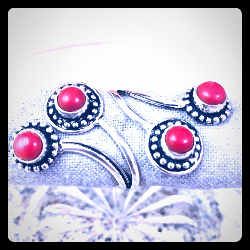 Sterling Silver Coral Ring ( Semi-adjustable)